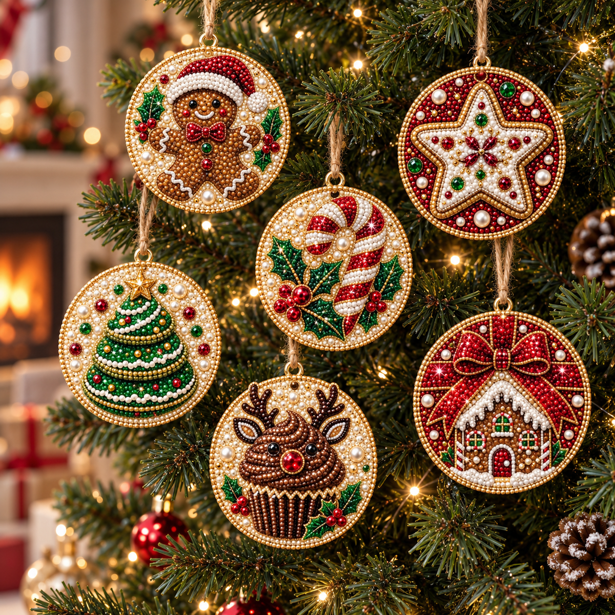 🔥 XMAS PRE-SALE 49% OFF ☃️ 6 Pcs Christmas Wooden Ornaments DIY Pearl Painting Kit