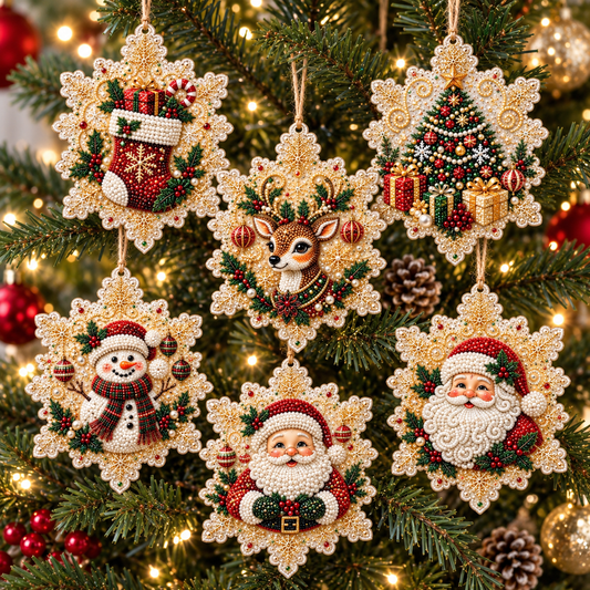 🔥 XMAS PRE-SALE 49% OFF ☃️ 6 Pcs Christmas Wooden Ornaments DIY Pearl Painting Kit