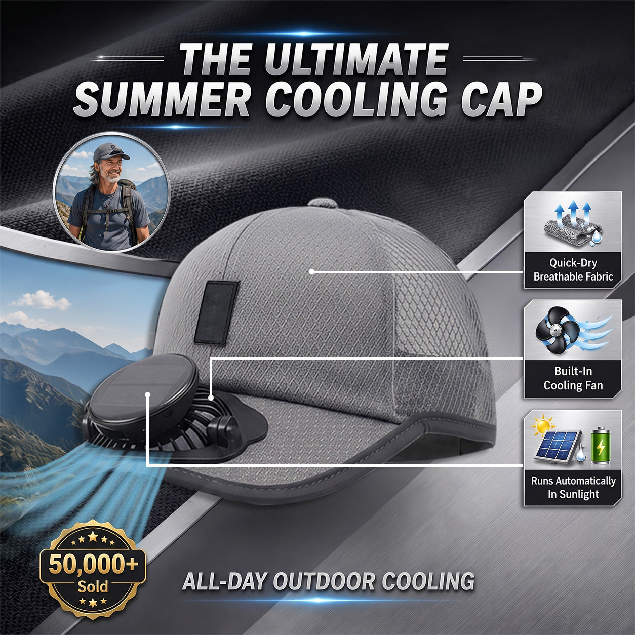 💥 2026 Summer Sale 50% OFF ✨ Cooling Hat with Solar Powered Fan UPF 50+ UV Protection