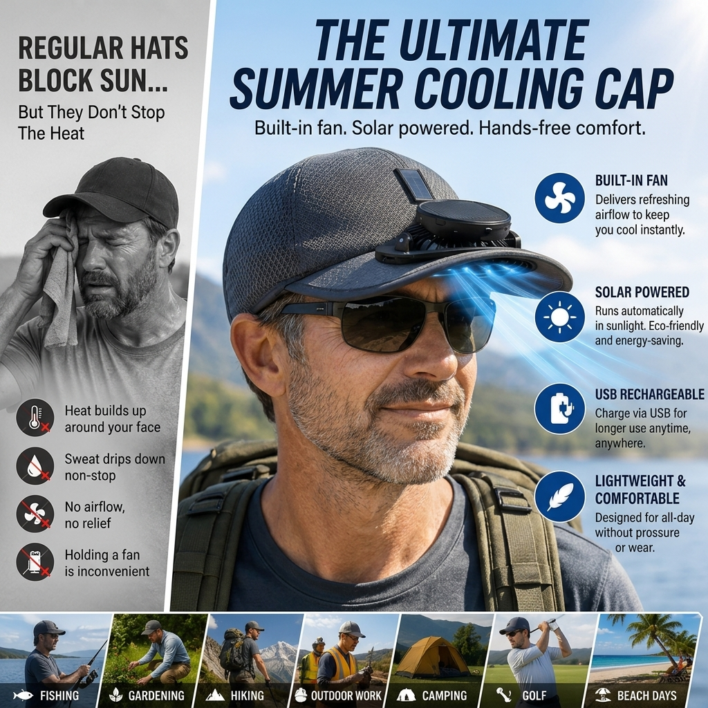💥 2026 Father's Day 50% OFF ✨ Solar Fan Hat with Built-In Cooling & UPF 50+ Sun Protection