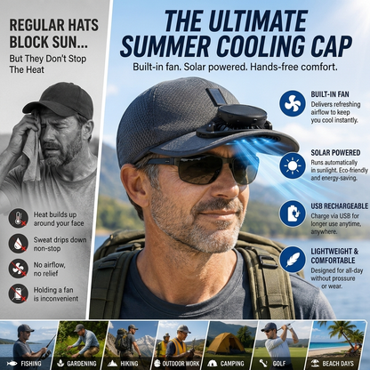 💥 2026 Father's Day 50% OFF ✨ Solar Fan Hat with Built-In Cooling & UPF 50+ Sun Protection