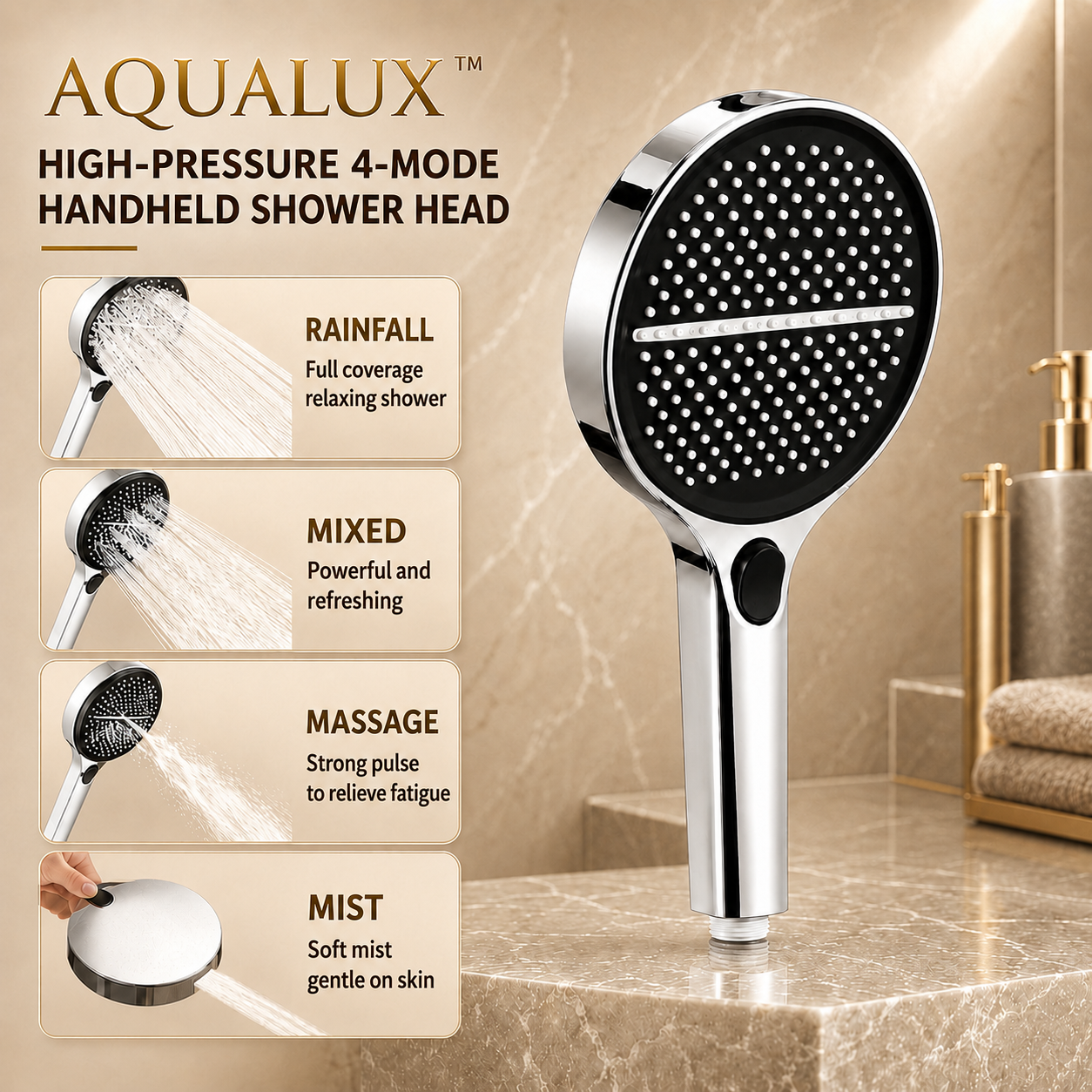 🔥 LAST DAY SALE 50% OFF 🔥 AQUALUX™ High-Pressure 4-Mode Handheld Shower Head