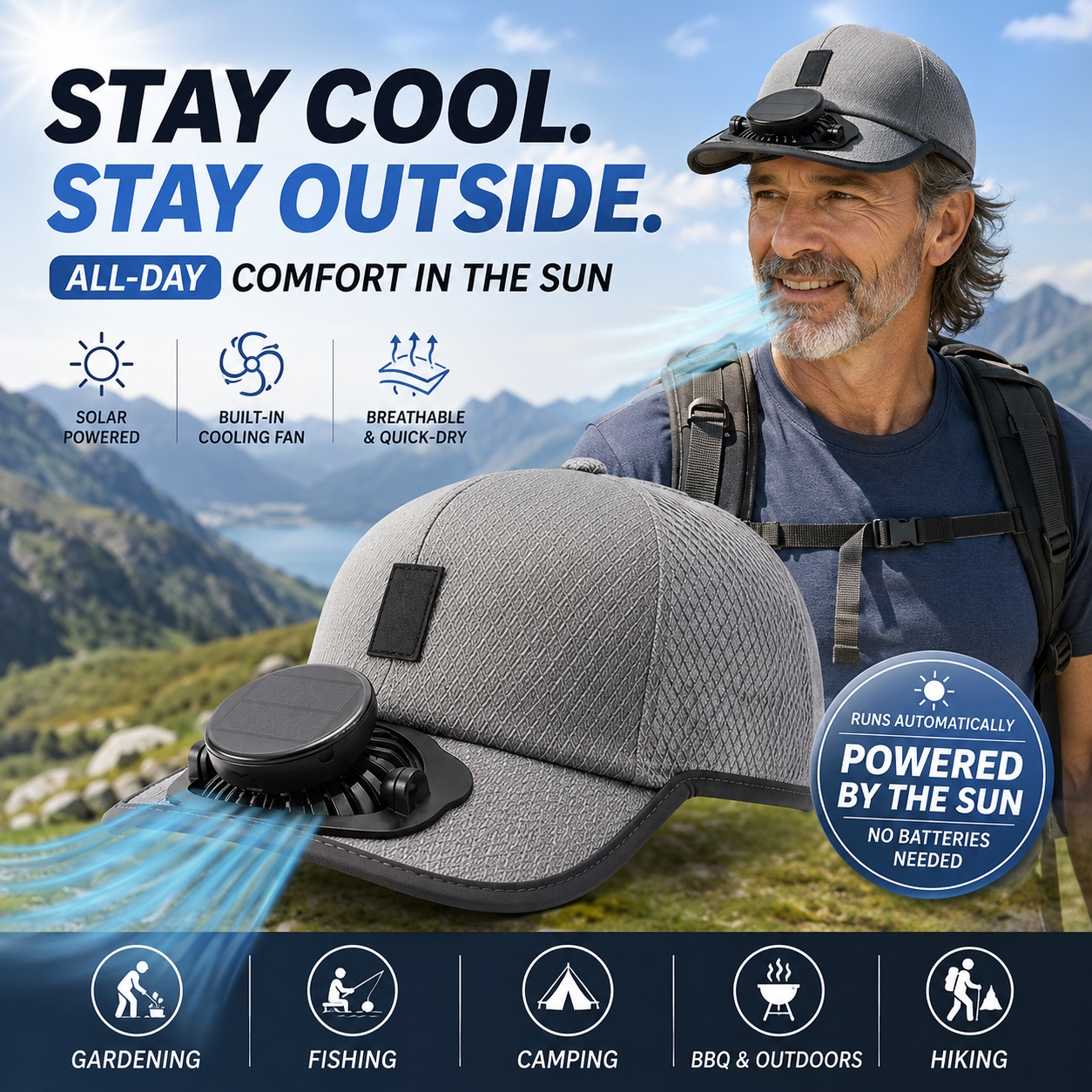 🔥 Summer Sale 50% OFF 🔥 Solar Powered Fan Cooling Hat – UPF 50+ Outdoor Sun Protection Cap