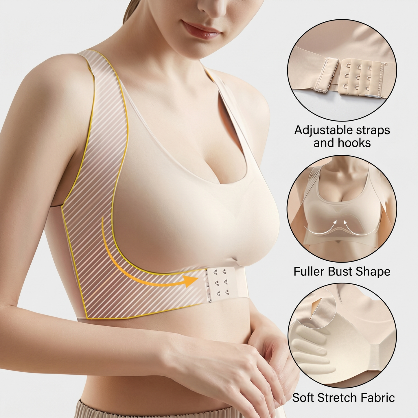 Cross Back Front Closure Wireless Posture Corrector Bra