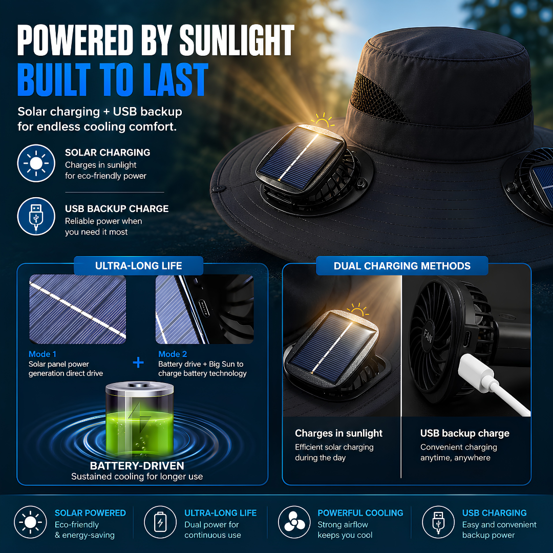 🚨 FLASH SALE 50% OFF TODAY ⚡ SolarBreeze™ Ultra-Wide Brim Dual Solar Fan Hat