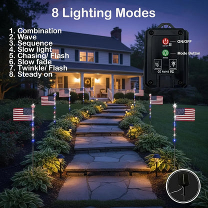 8PCs Solar American Flag Pathway Lights – Red, White & Blue Yard Glow for 250th Independence Celebration US✨