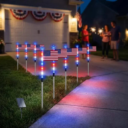 8PCs Solar American Flag Pathway Lights – Red, White & Blue Yard Glow for 250th Independence Celebration US✨
