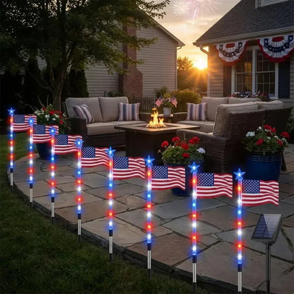 8PCs Solar American Flag Pathway Lights – Red, White & Blue Yard Glow for 250th Independence Celebration US✨