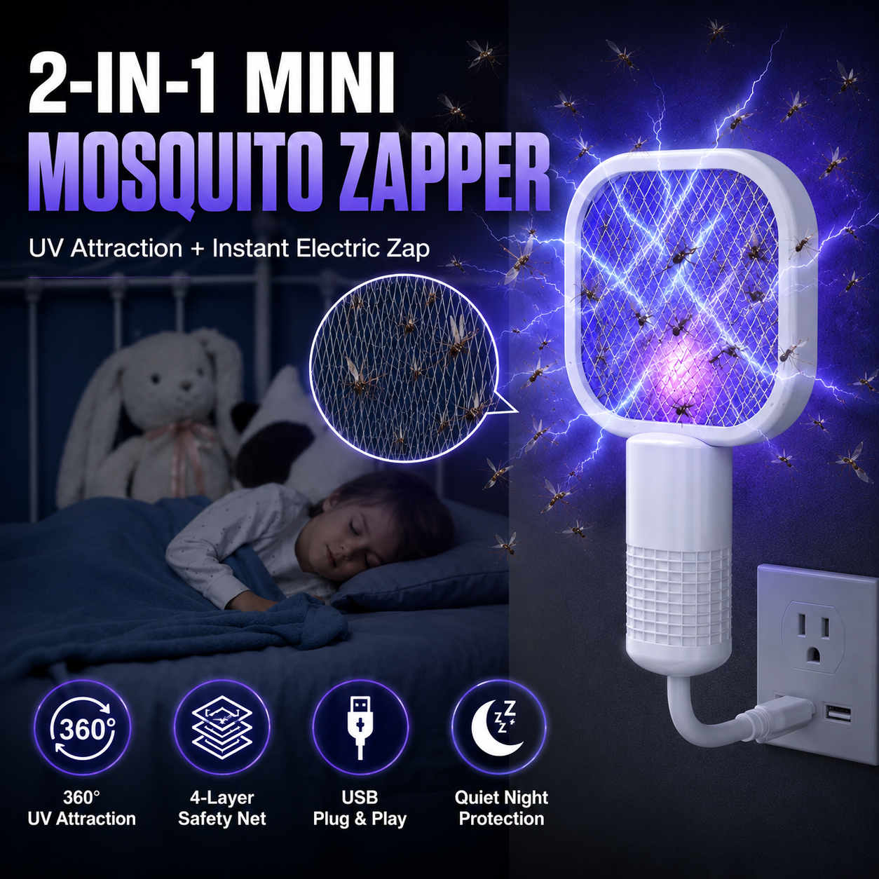 SUMMER SALE 49% OFF 💥 Zapora™ 2in1 Mini UV Mosquito Zapper 🚫🦟