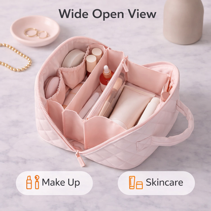 Travel Makeup Bag Organizer - Lay-Flat Travel Organizer, Leakproof & Machine-Washable