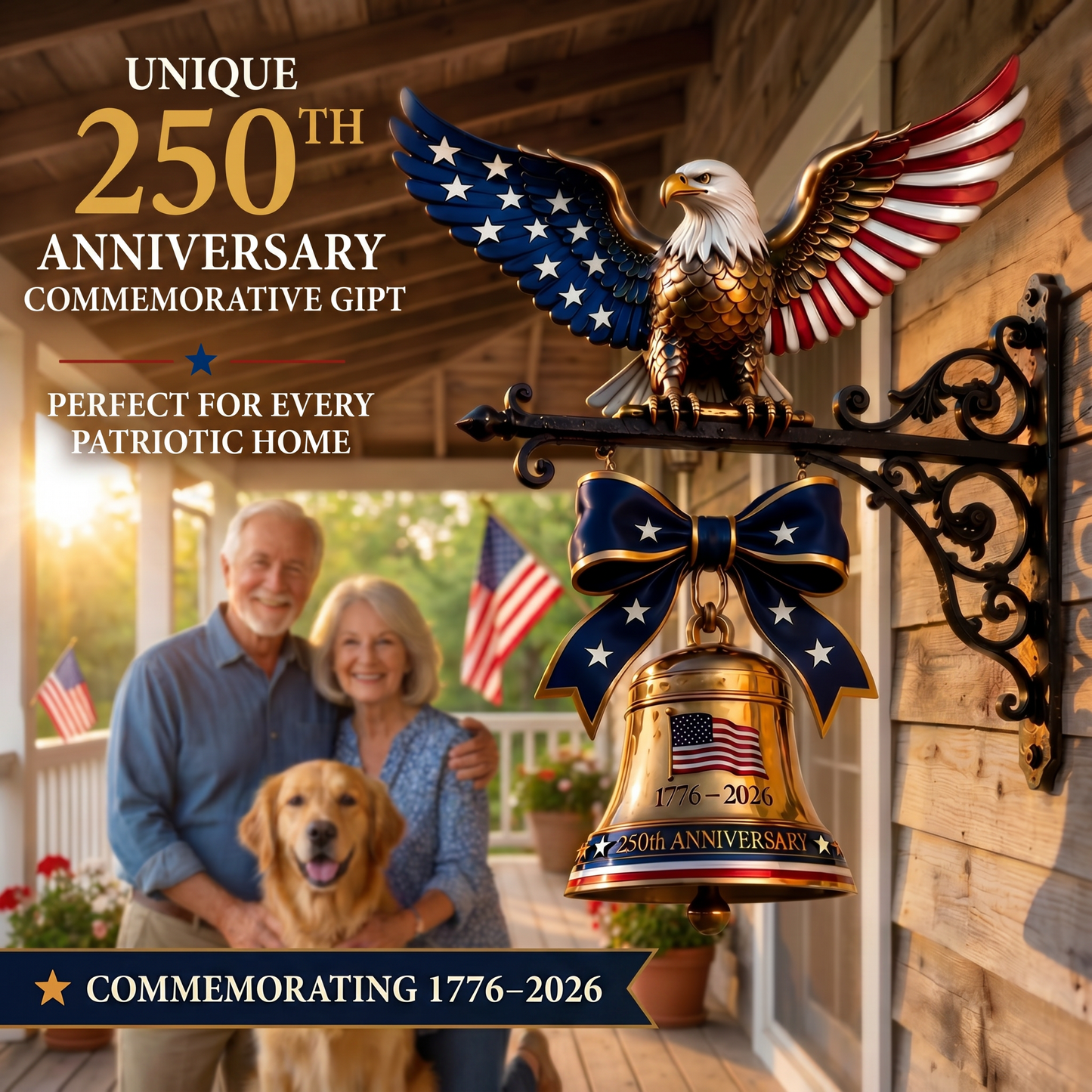 250th Anniversary Eagle Wall Bell, Patriotic American Independence 1776-2026