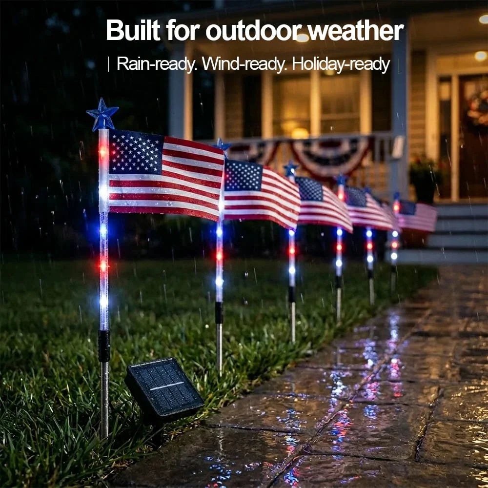 8PCs Solar American Flag Pathway Lights – Red, White & Blue Yard Glow for 250th Independence Celebration US✨