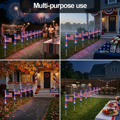 8PCs Solar American Flag Pathway Lights – Red, White & Blue Yard Glow for 250th Independence Celebration US✨