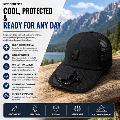 🔥 Summer Sale 50% OFF 🔥 Solar Powered Fan Cooling Hat – UPF 50+ Outdoor Sun Protection Cap