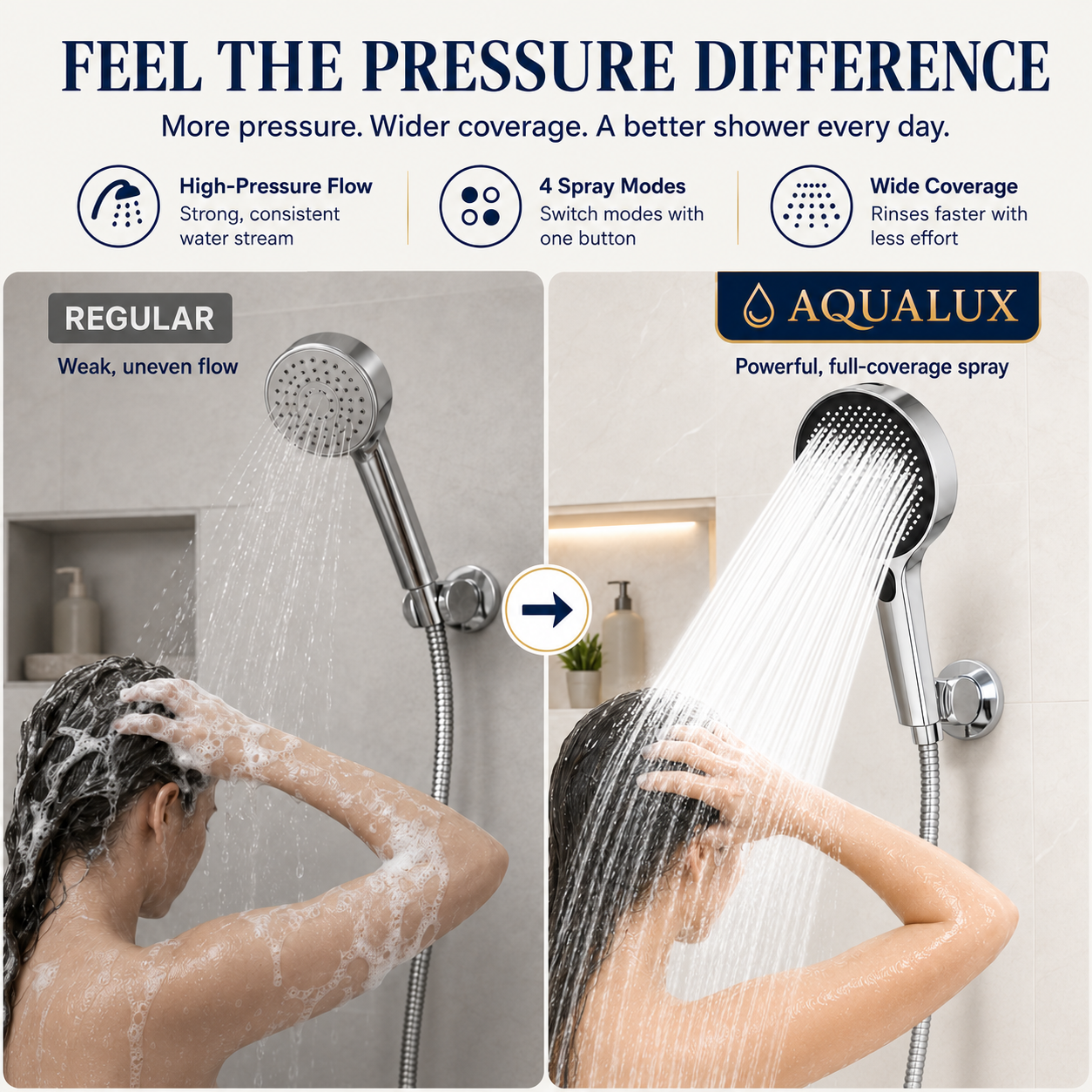 🔥 LAST DAY SALE 50% OFF 🔥 AQUALUX™ High-Pressure 4-Mode Handheld Shower Head